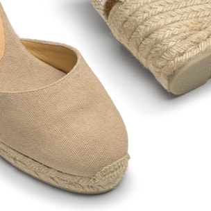 Alpargatas de cuña de mujer Carina en algodón acabado lavado, cierre mediante lazada