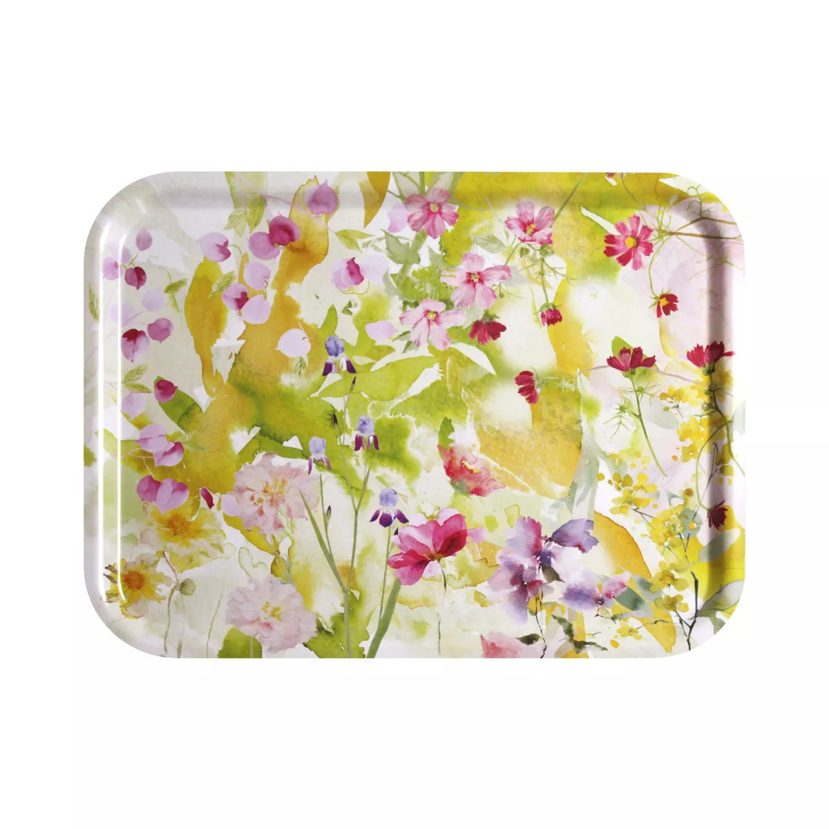 Plateau bois imprimé rose jaune Souffle fleuri printemps