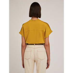 Motivi - Blusa bimaterica con colletto alla coreana - Giallo