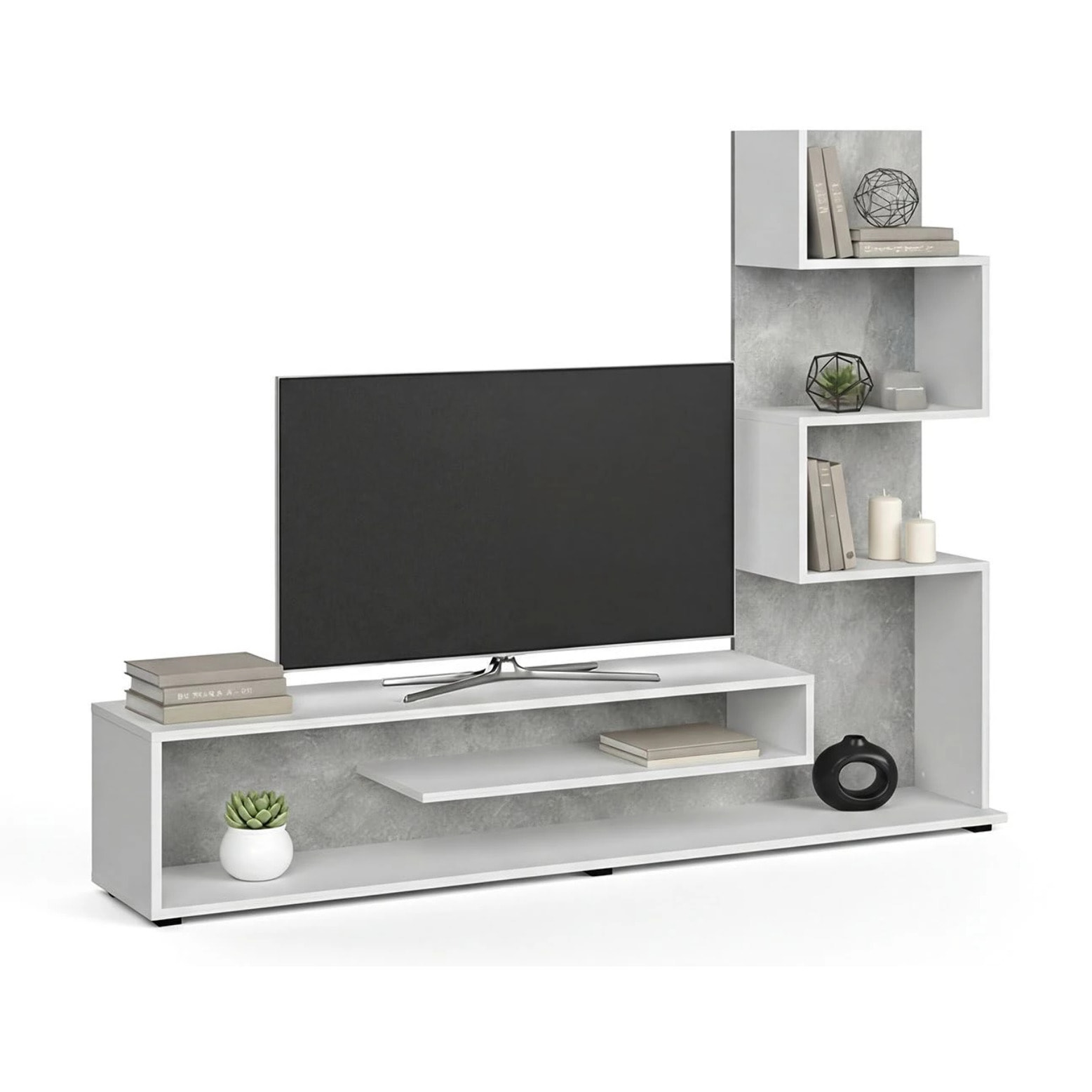 Mueble de salón Moobi en color blanco artik microcemento y medidas 160 x 124 cm Blanco Artik (Blanco Mate) - Microcemento