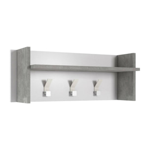 Mobile da ingresso Angry, Mobile appendiabiti con 3 ganci, Mensola portaoggetti da ingresso, 100% Made in Italy, 90x29h34 cm, Bianco e Cemento