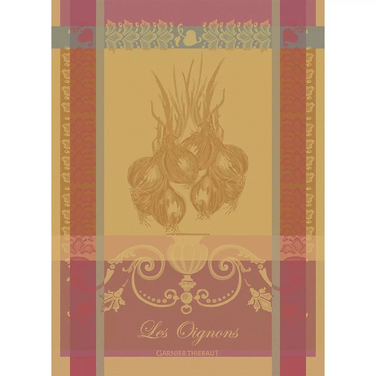 Torchon pur coton motif jacquard orange Les oignons ambre