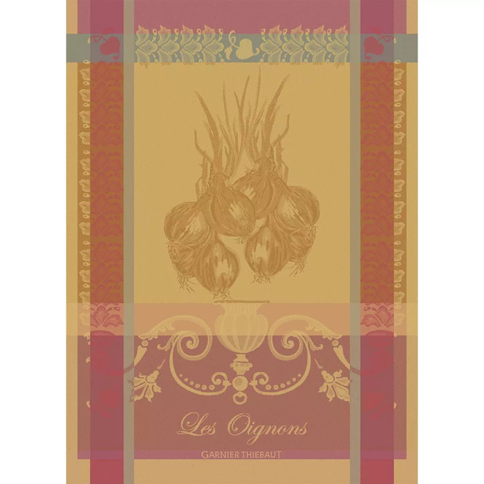 Torchon pur coton motif jacquard orange Les oignons ambre