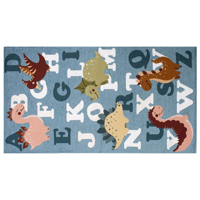 TAPPETO CAMERETTA DINOSAURI AZZURRO CON FONDO ANTISCIVOLO