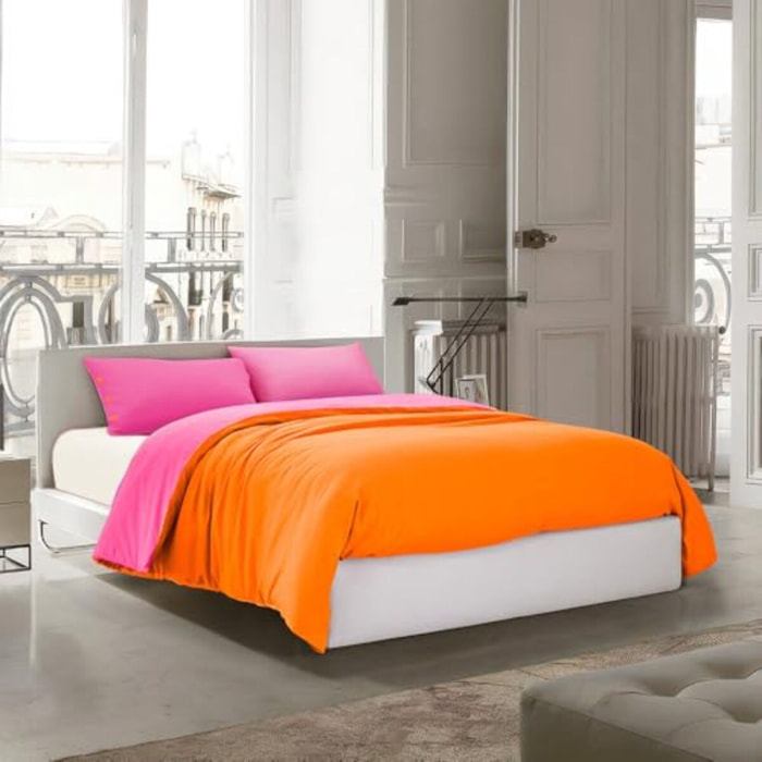 Intrecci Parure Copripiumino Bicolore 100% Cotone 255x240,Matrimoniale