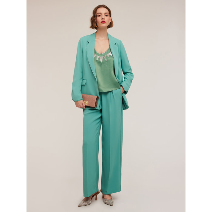 Motivi - Satin-Palazzohose mit seitlichem Piping - Green Water