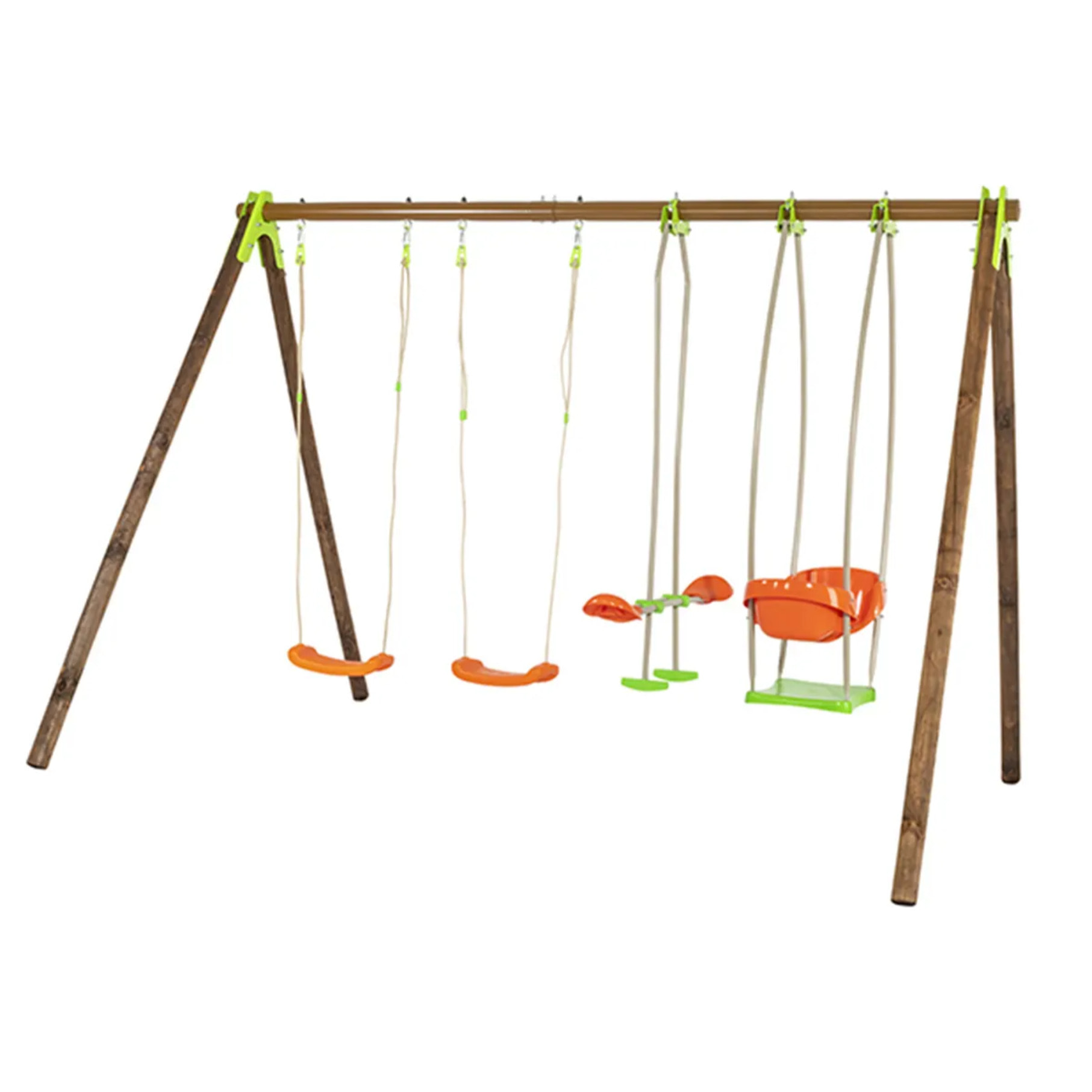 Portique bois poutre métal 2,30 m Techwood Premium BONGO - 6 enfants