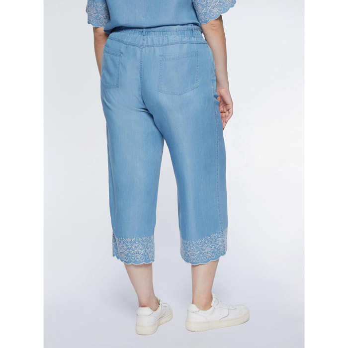 Fiorella Rubino - Pantalones cropped con bordado en el bajo - Light - blue