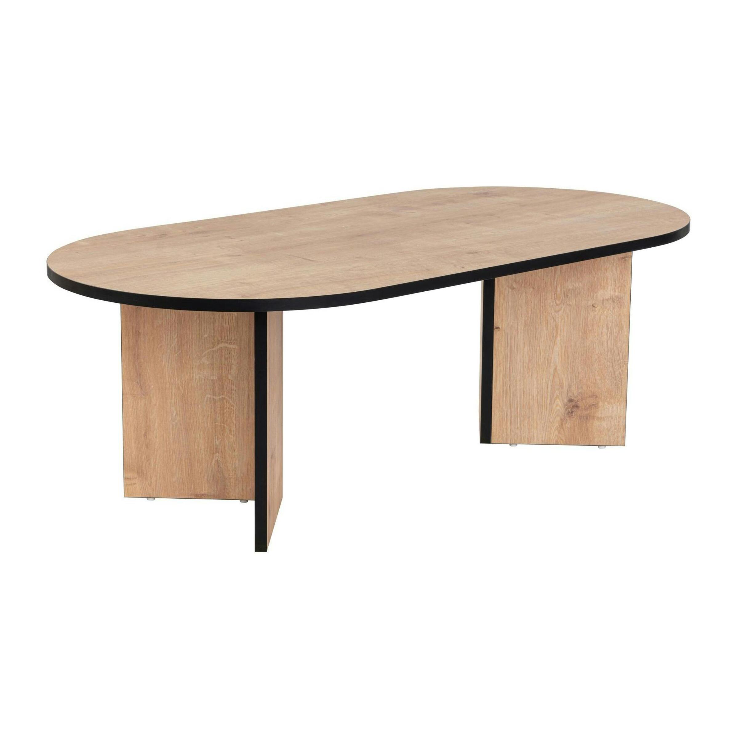 Table basse ovale effet bois & fini noir - pieds en V MARFA