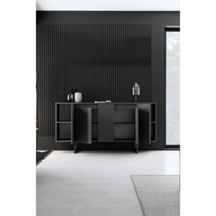 Credenza Dgarzitt, Buffet da soggiorno, Madia da salotto, Dispensa da cucina, 160x35h80 cm, Antracite e Nero