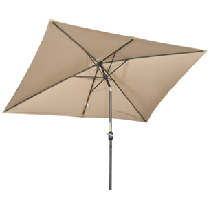 Parasol inclinable rectangulaire métal polyester haute densité 2,94L x 1,98l x 2,55H m kaki