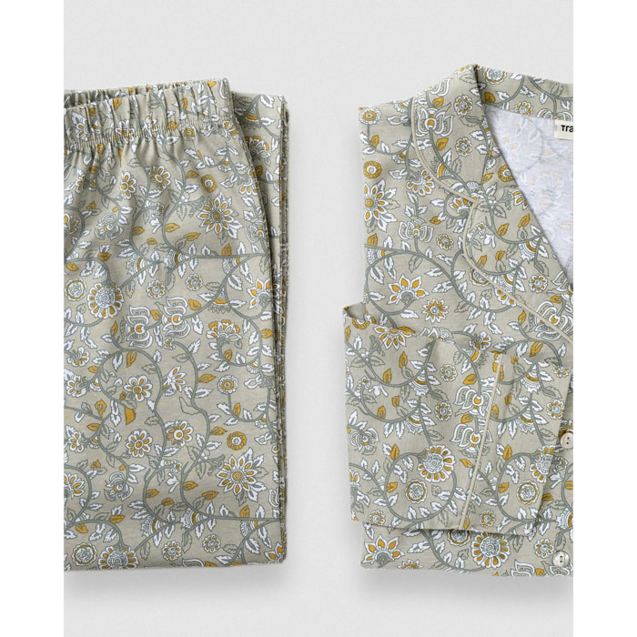 Pijama largo camisero algodón seren verde