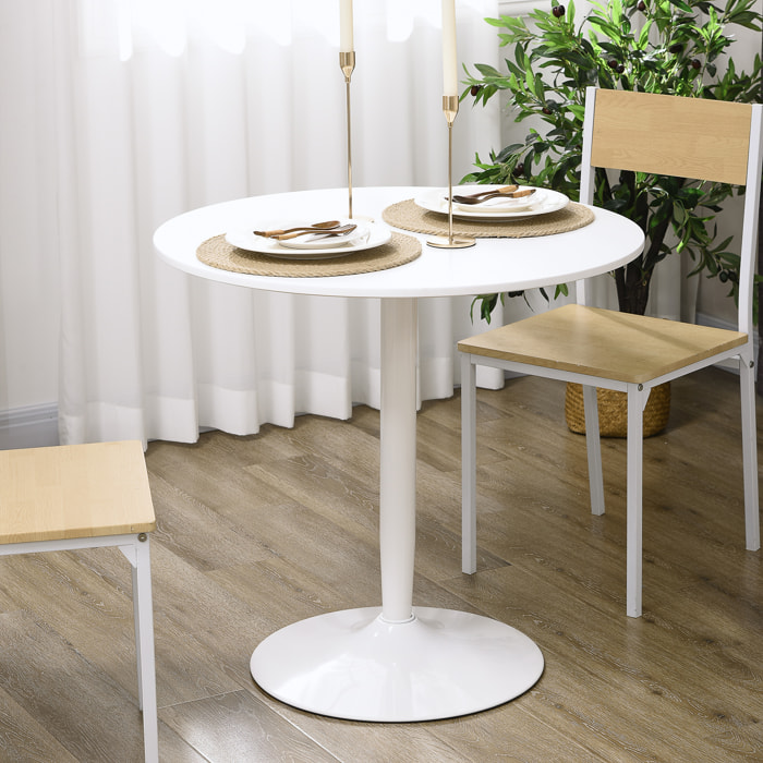 Table ronde design 2 personnes dia. 80 cm style néo-rétro piètement acier plateau MDF blanc