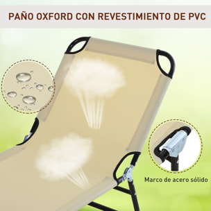 Tumbona Plegable Reclinable con ángulo Ajustable de 5 Posiciones para Jardín Exterior Piscina Terraza Camping Carga 120 kg 188x56x28 cm Beige