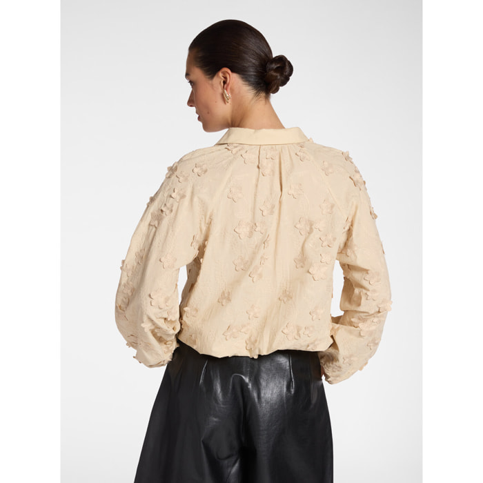 Elena Mirò - Blusa de voile de algodón con bordados - Beige