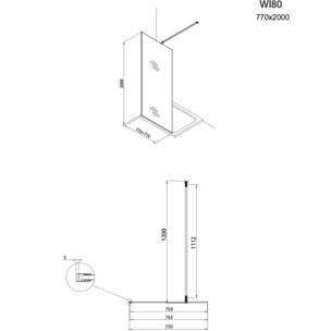 Walk-in Set Paroi de douche 77x200cm fixe en verre fumé + Bras de montage + Profilé, Noir (WI80KS-SET)