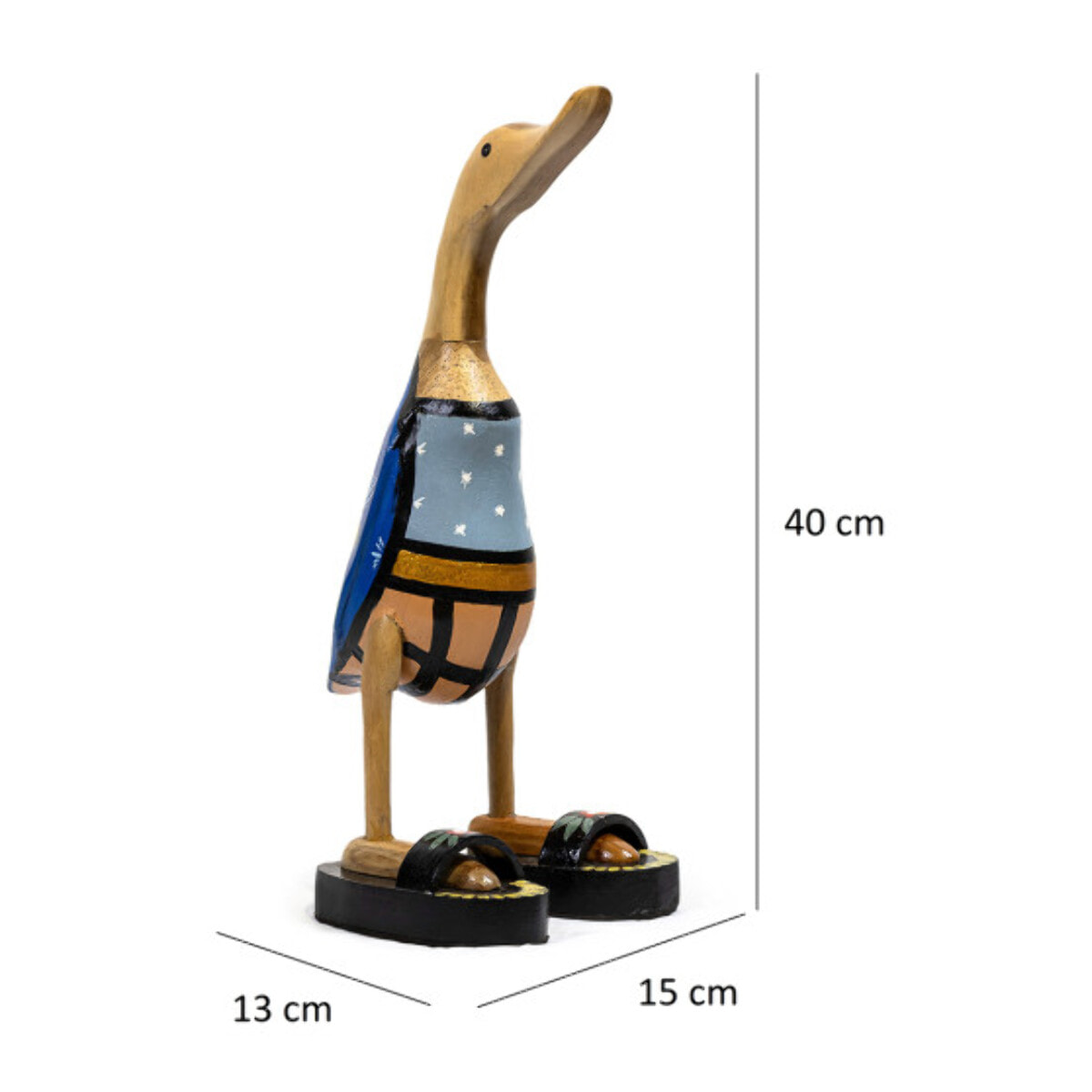 Statue H. 40 cm canard maillot bleu en bois de teck - DUCK