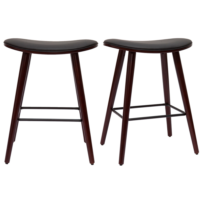 Tabourets de bar design bois foncé noyer et noir H65 cm (lot de 2) MEADOW