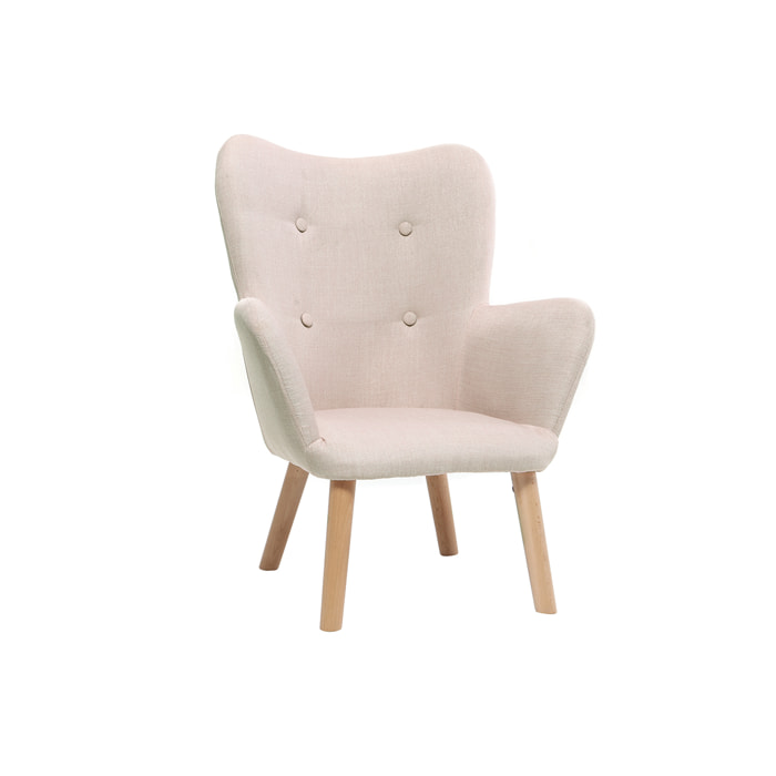 Fauteuil enfant scandinave en tissu rose poudré et bois clair BABY BRISTOL