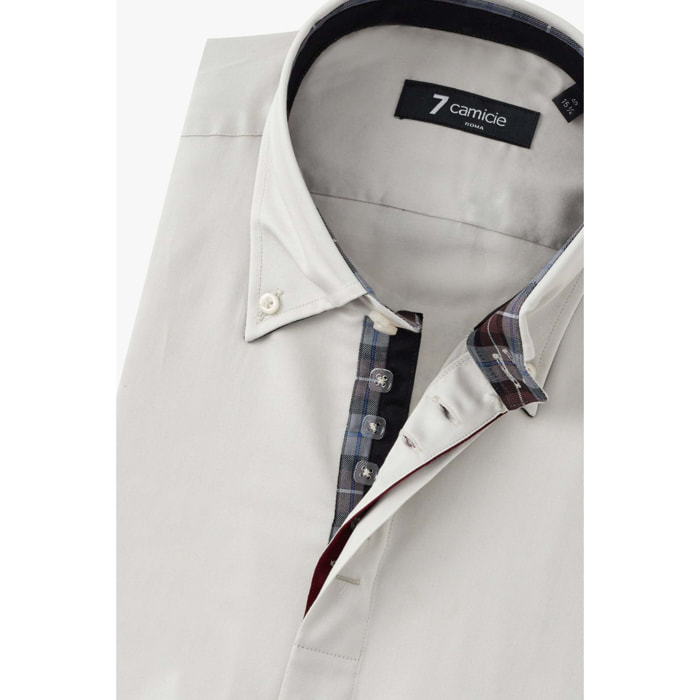 Camicia Uomo 2 Bottoni Button Down Slim Satin Unito Grigio