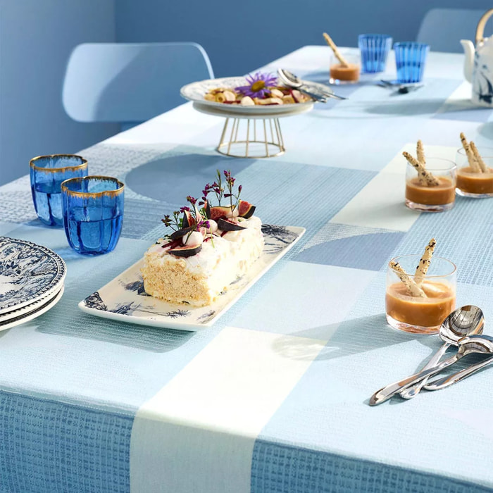 Nappe pur coton 220 g/m² motif jacquard bleu vert Mille textures bleu