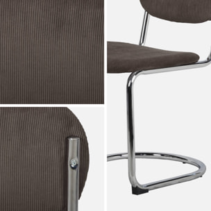 Lot de 2 chaises cantilever arrondie métal. velours côtelé marron clair et pieds chromés - L 47 x P 54.5 x H 81cm - Maloa