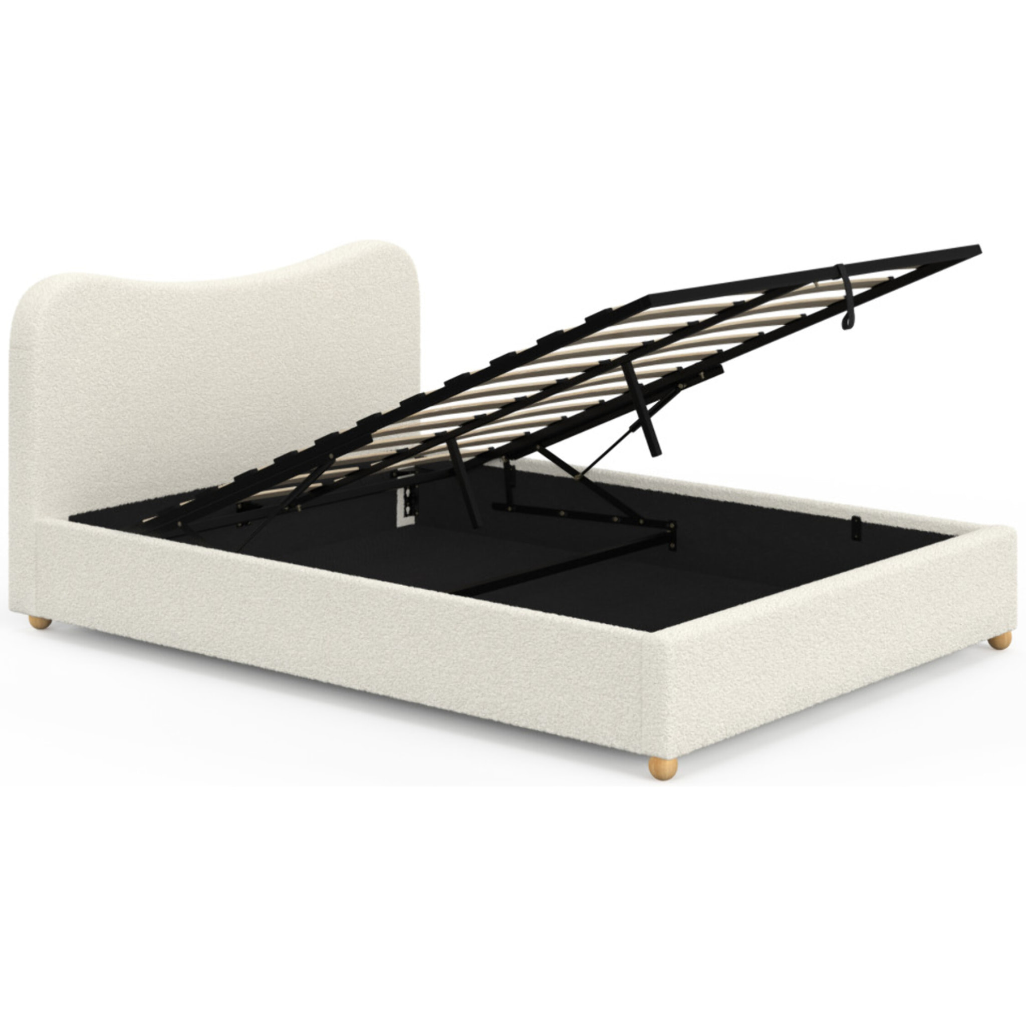Lit coffre Samy 140x190cm bouclette blanche