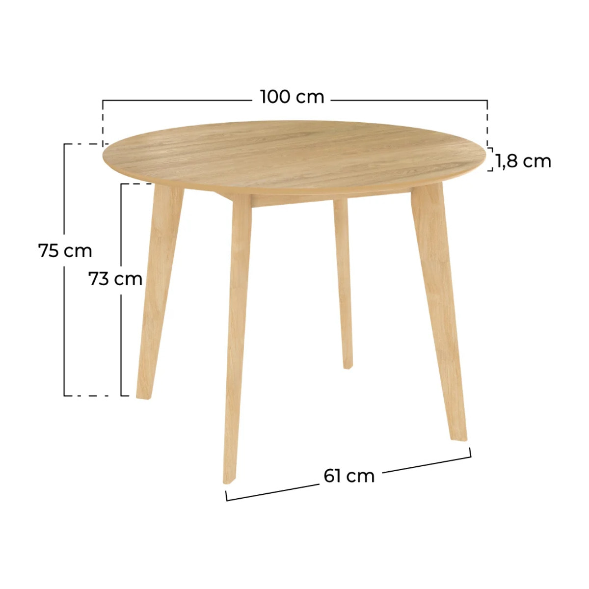 Table ronde 4 personnes en bois clair D100 cm - Réno