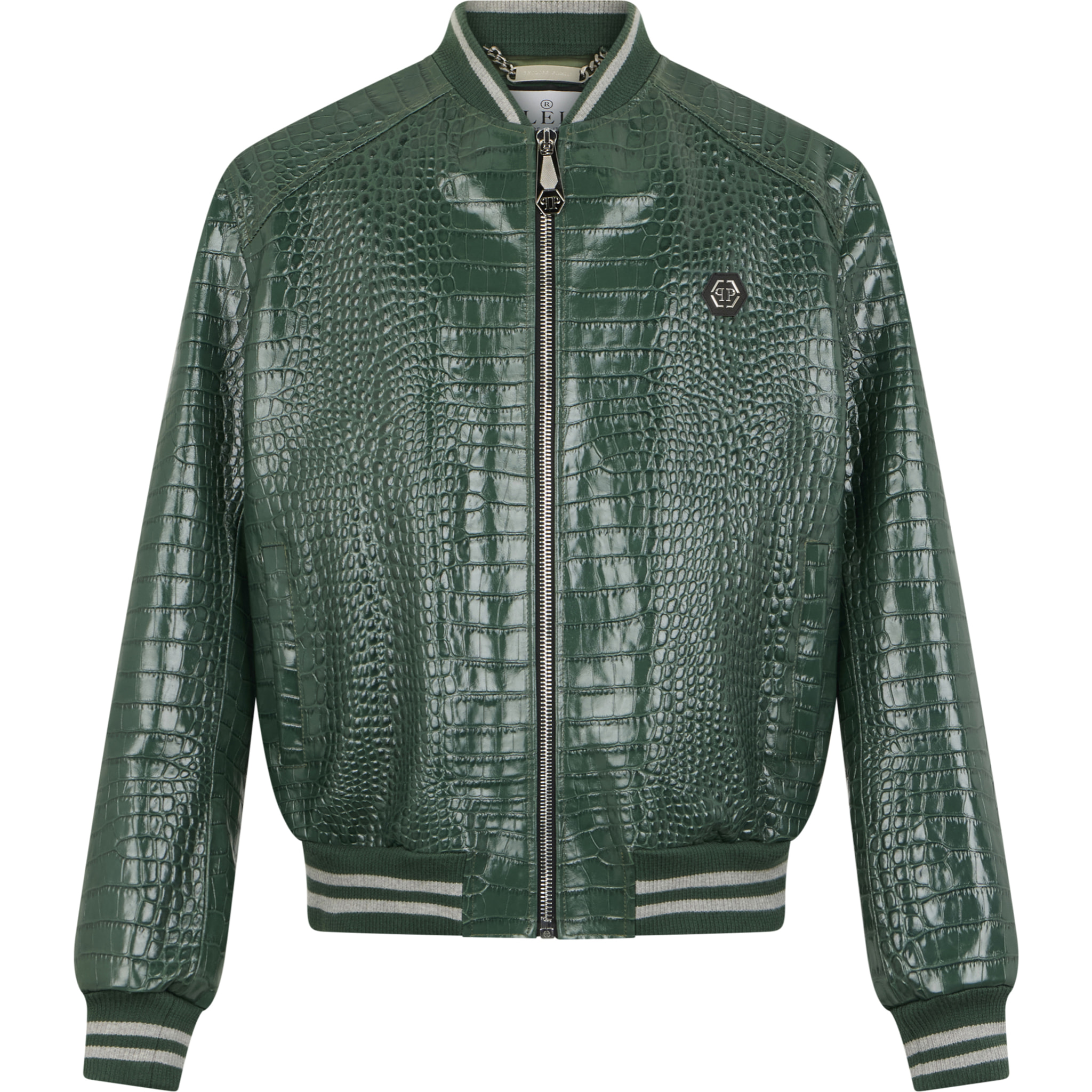 PHILIPP PLEIN Leather Bomber Jacket Cocco