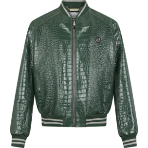 PHILIPP PLEIN Leather Bomber Jacket Cocco