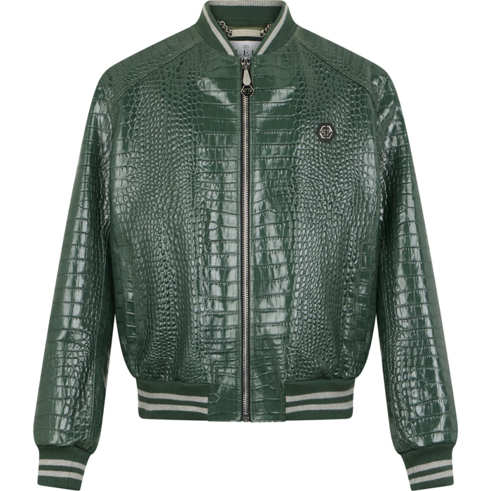 PHILIPP PLEIN Leather Bomber Jacket Cocco