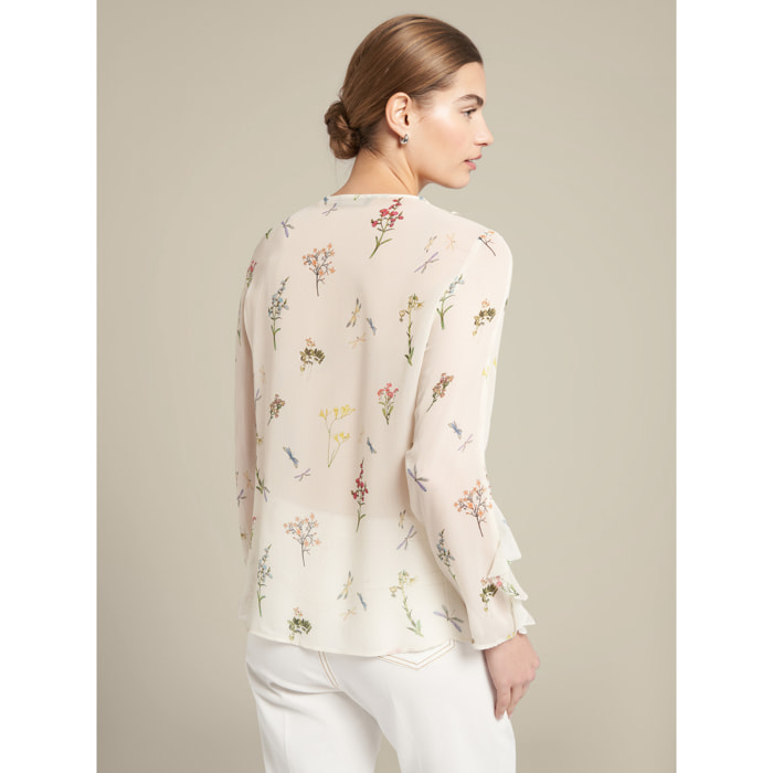 Elena Mirò - Blusa de georgette estampada - Beige