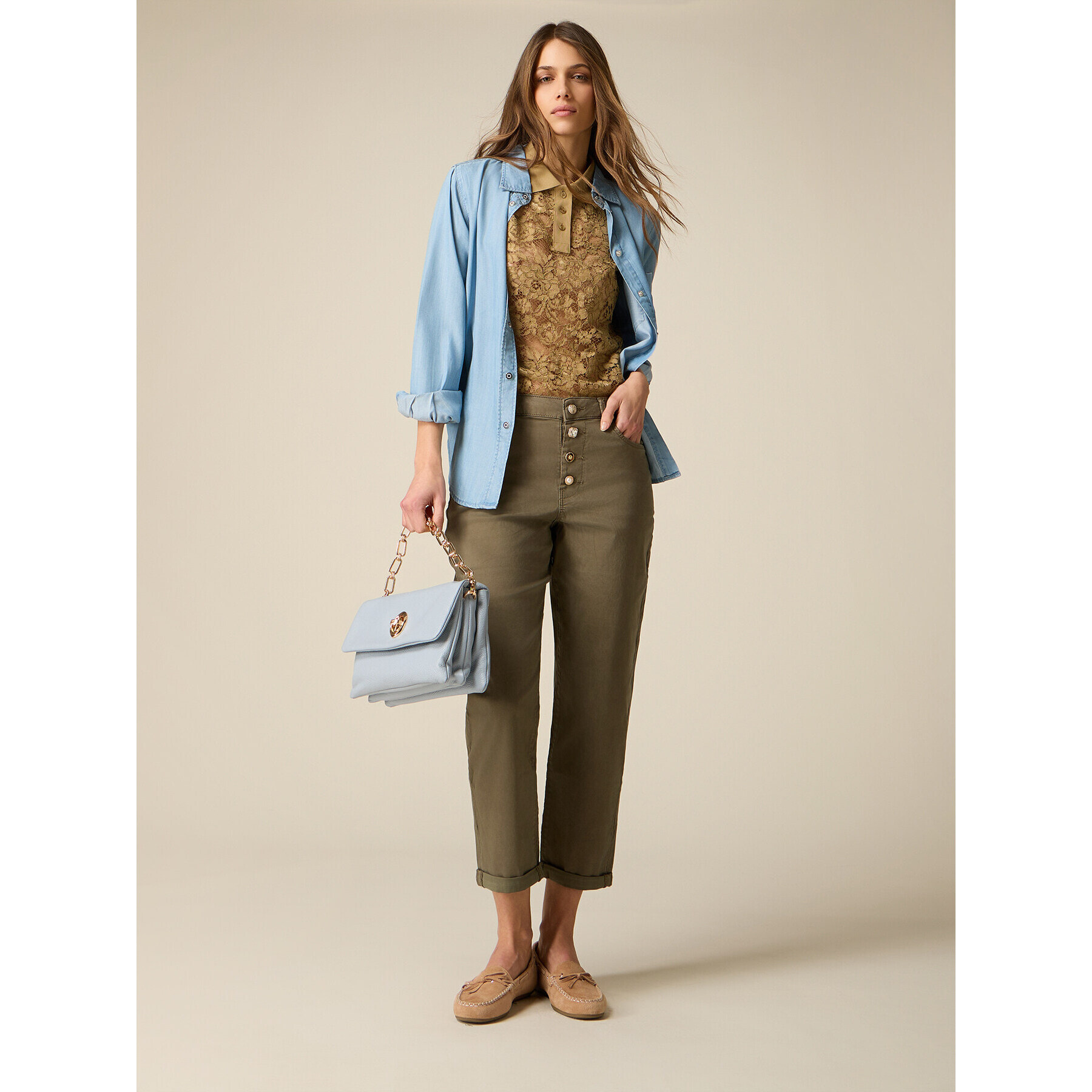 Oltre - Pantaloni boyslim misto lyocell - Verde militare