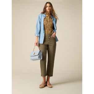 Oltre - Pantaloni boyslim misto lyocell - Verde militare