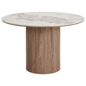 Lysa - table à manger plateau effet marbre et pieds effets bois - 4 personnes - Bois / Blanc