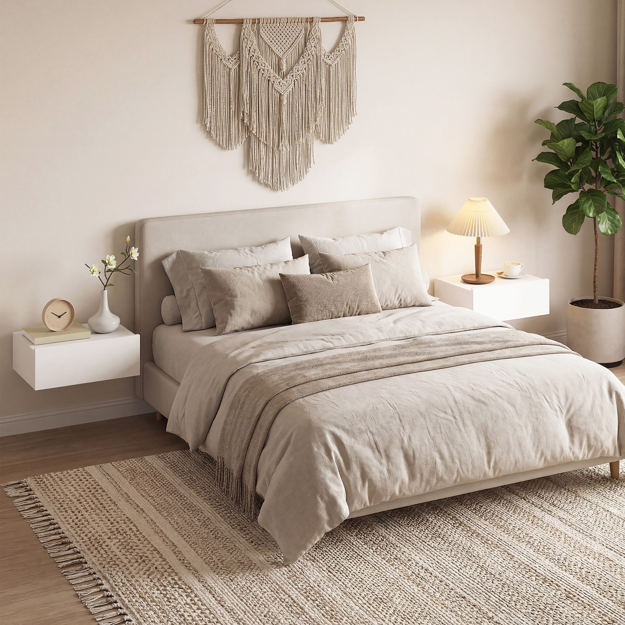 Set de 2 Mesillas de Noche de Pared, Mesitas de Noche Flotantes con 1 Cajón, Mesas Auxiliares para Dormitorio, Habitación Hogar, Diseño Sencillo, 40x30x15 cm, Blanco