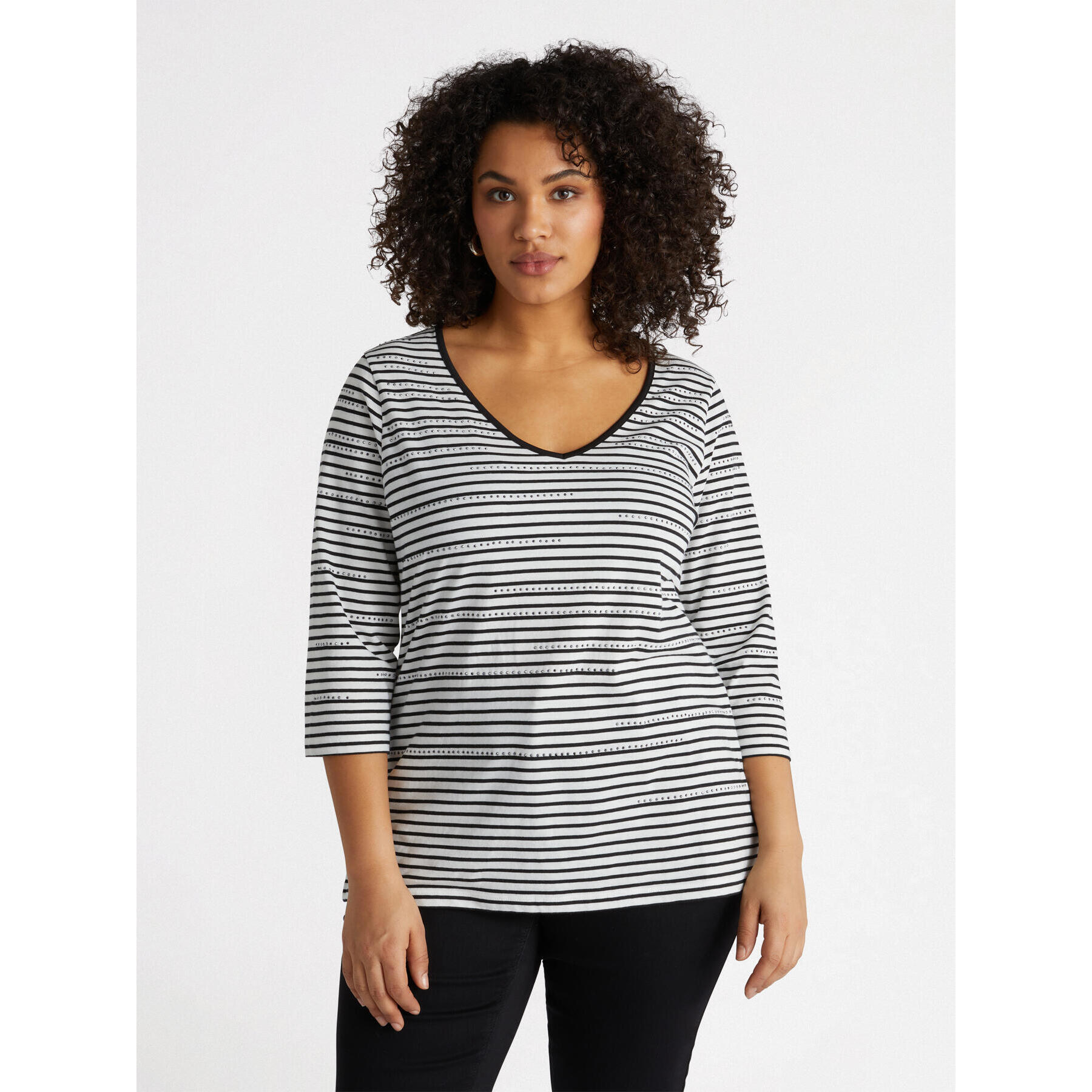 Fiorella Rubino - Camiseta de rayas con pedrería - Negro