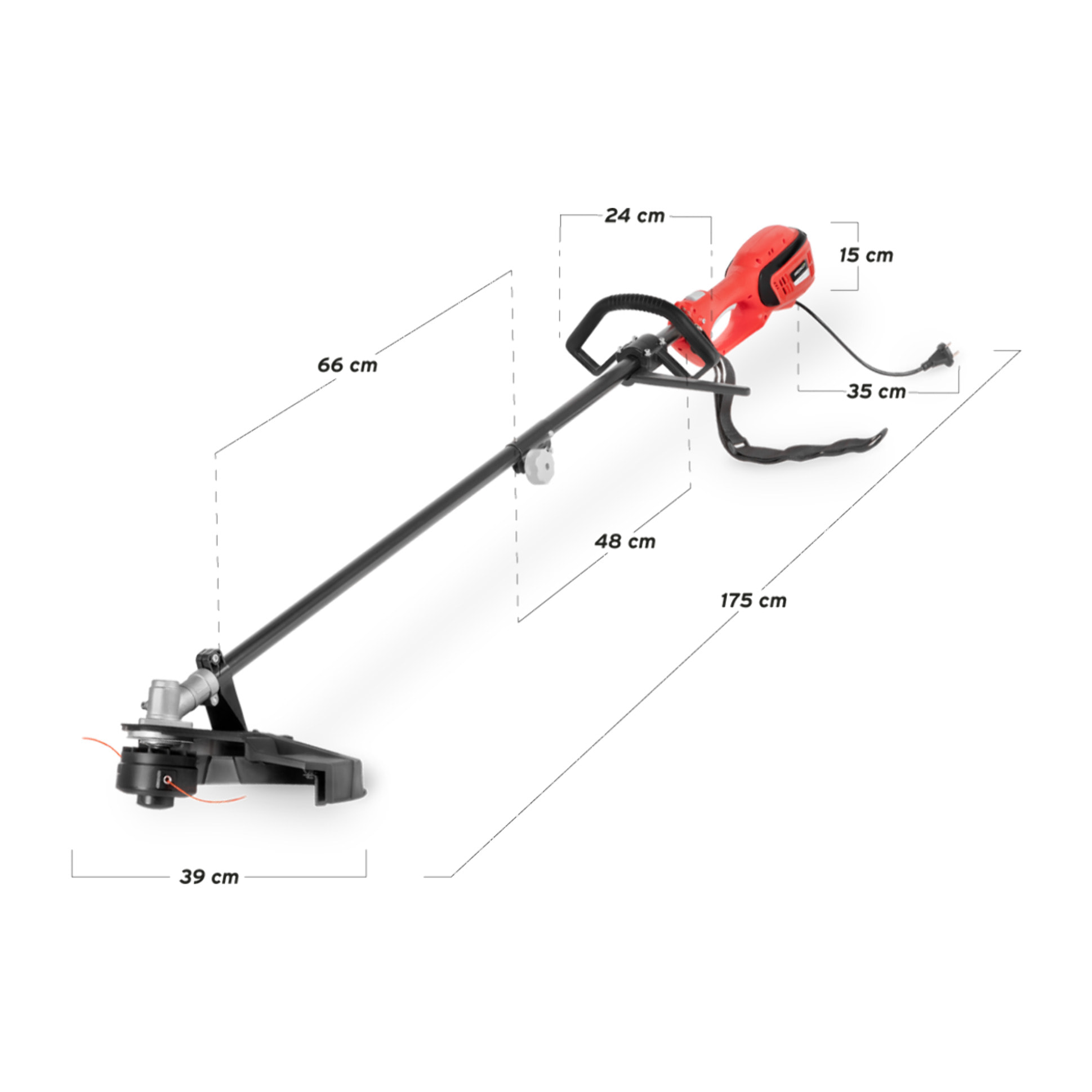 Desbrozadora eléctrica con cable, 1200W, 230V, doble corte hilo 2 mm, ancho corte 35cm - Greencut GGT1200C