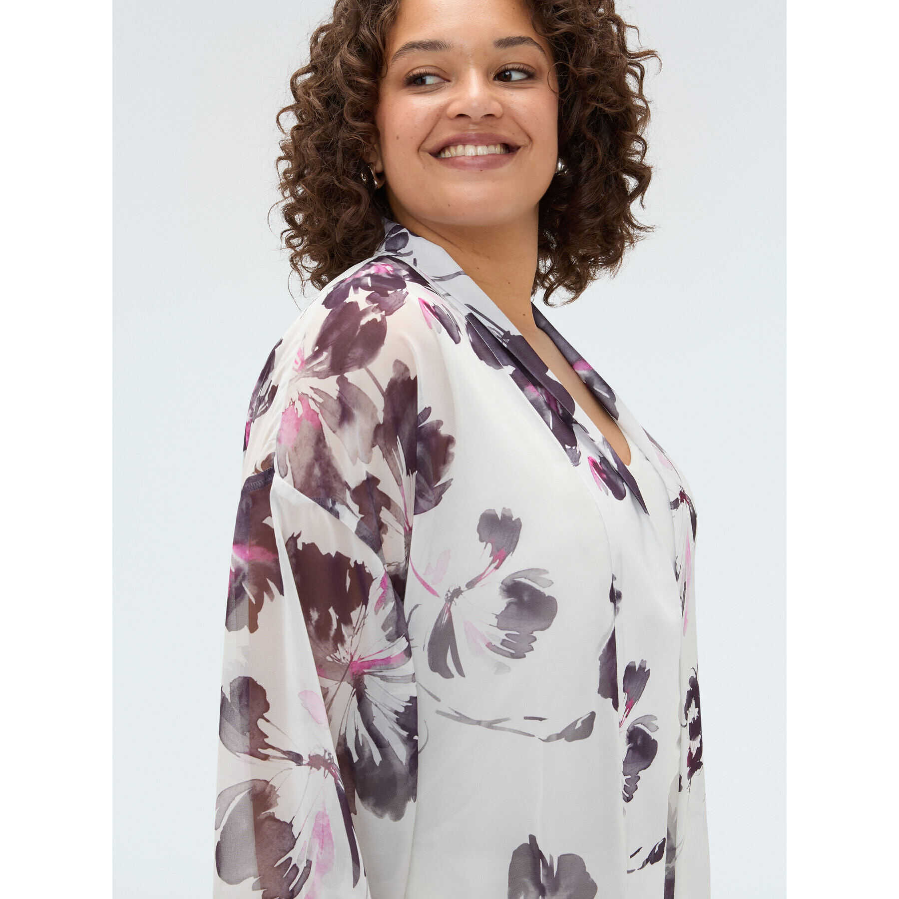 Fiorella Rubino - Caftán de georgette con estampado floral - Blanco