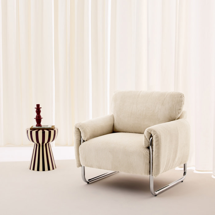 Fauteuil vintage velours côtelé armature chromée VINTAGE