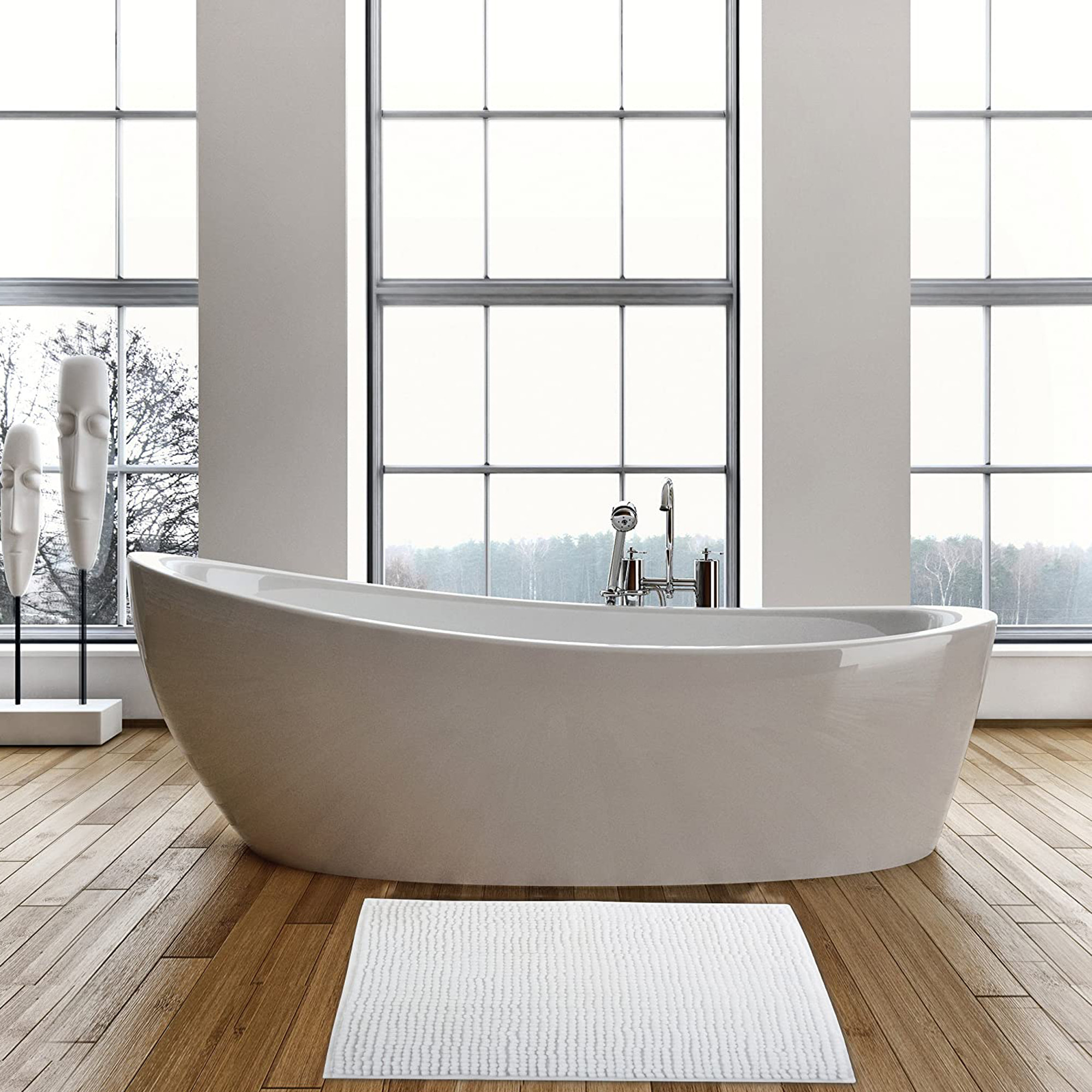 Alfombra de baño MSV "Chenille" antideslizante de microfibra en color blanco 60 x 90 cm