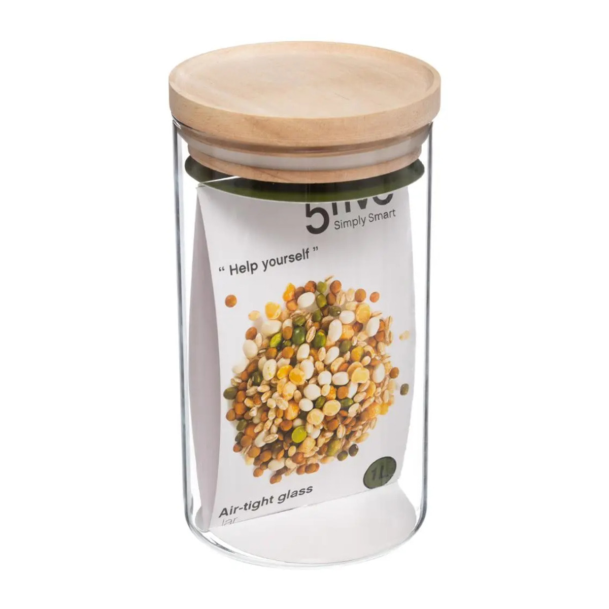 Bocal verre couvercle bois "Hermet" 1L