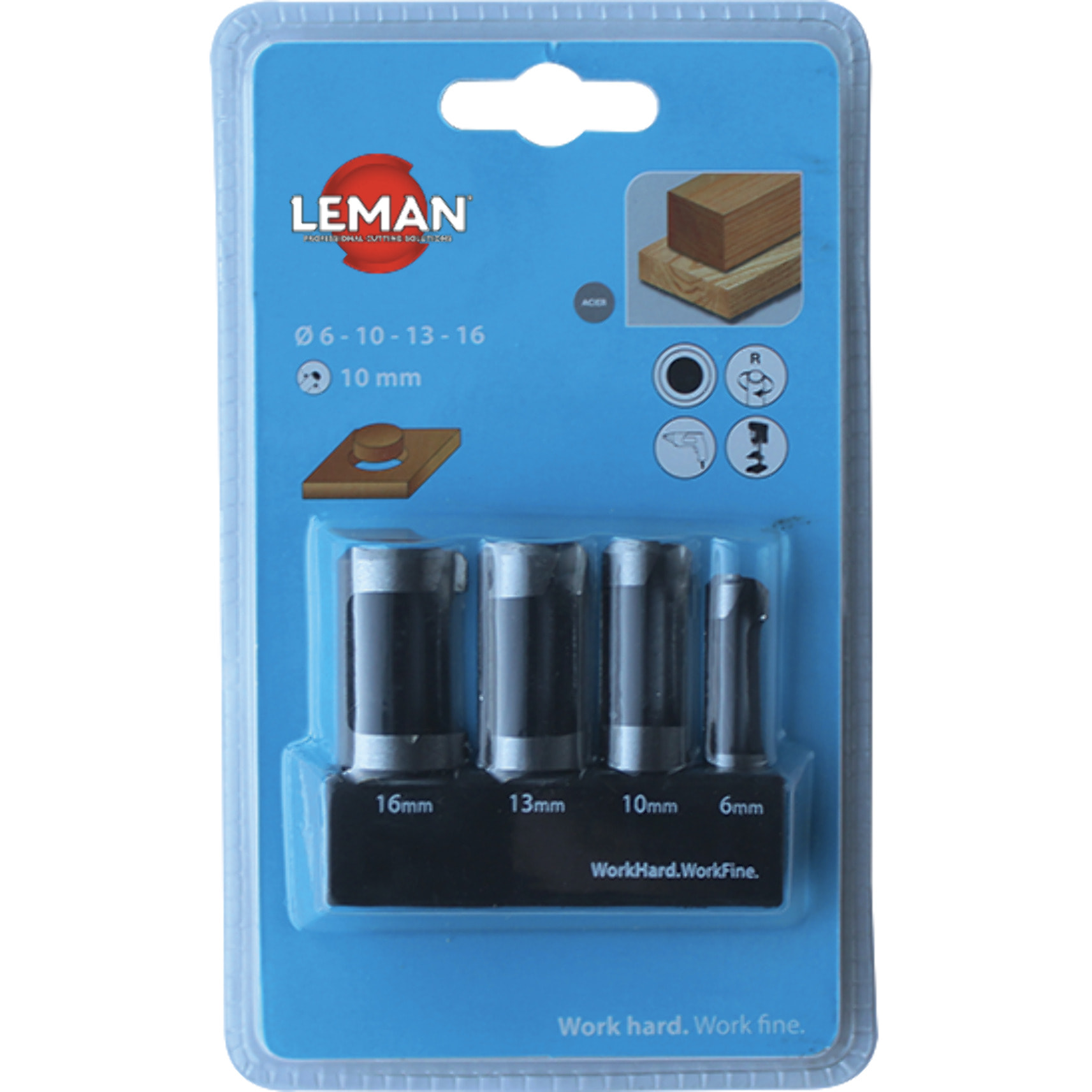 Coffret de 4 mèches à bouchonner LEMAN WS D. 6,10,13,16 mm Q. 10 mm - 200.500.04