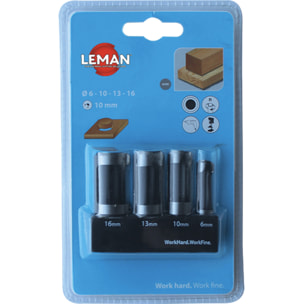 Coffret de 4 mèches à bouchonner LEMAN WS D. 6,10,13,16 mm Q. 10 mm - 200.500.04