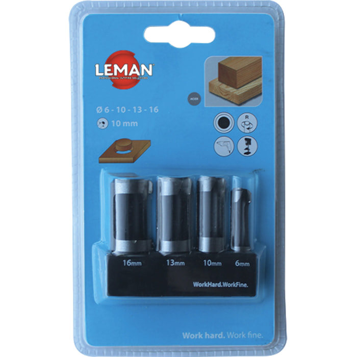 Coffret de 4 mèches à bouchonner LEMAN WS D. 6,10,13,16 mm Q. 10 mm - 200.500.04