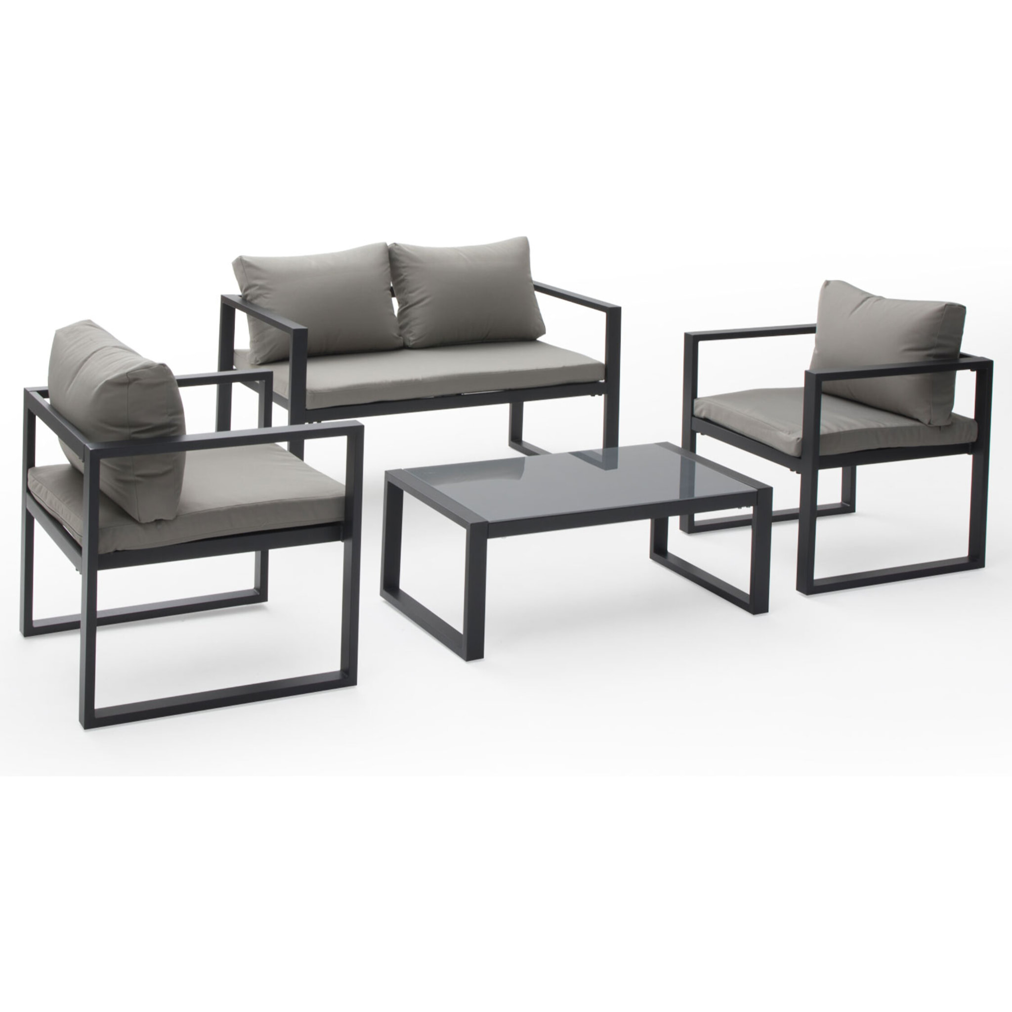 Salon de jardin IBIZA en tissu gris 4 places - aluminium anthracite