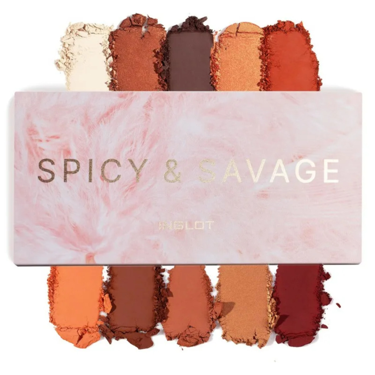 INGLOT Spicy & Savage Eyeshadow Palette, Paleta de sombras en naranjas y marrones, Tonos medios, claros y oscuros en brillo y mate, Para que puedas crear infinidad de looks. 12,9gr