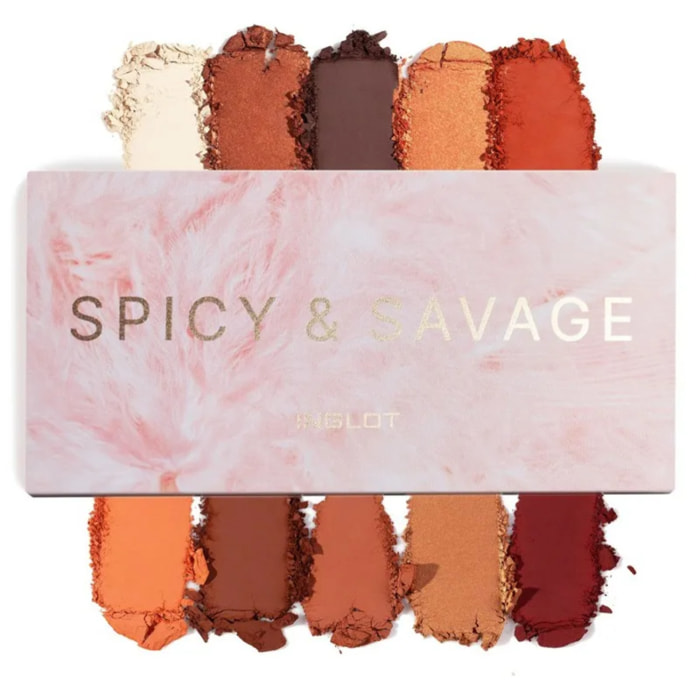 INGLOT Spicy & Savage Eyeshadow Palette, Paleta de sombras en naranjas y marrones, Tonos medios, claros y oscuros en brillo y mate, Para que puedas crear infinidad de looks. 12,9gr