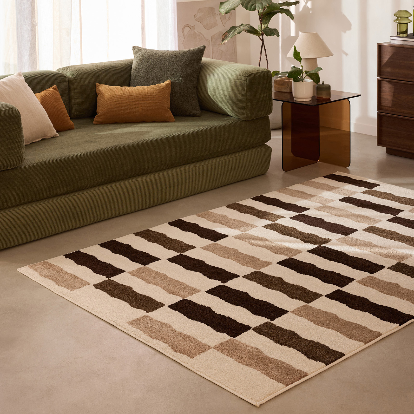 SANTAL - Tapis de salon beige à rayures