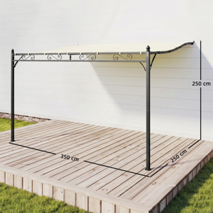 Pérgola de Pared de Jardín 2,5x3,5 m, Cenador de Jardín con Techo Inclinado, Orificios de Drenaje y Estructura Metálica Resistente, UPF30, Gazebo para Patio, Terraza, Balcón, Blanco Crema